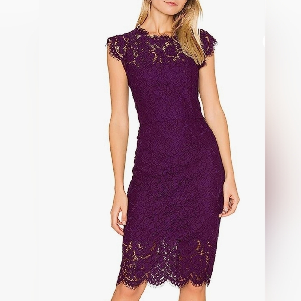 Merokeety Plum Lace Cap‎ Sleeve Cocktail Holiday Special Occasion Dress Sz S